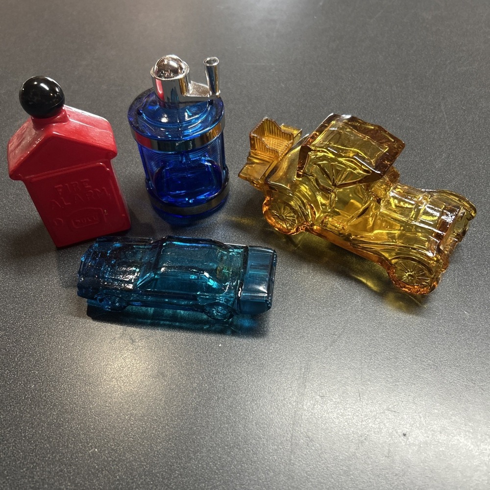 lot of 4 vintage avon cologne bottles race cars Fire Dept empty